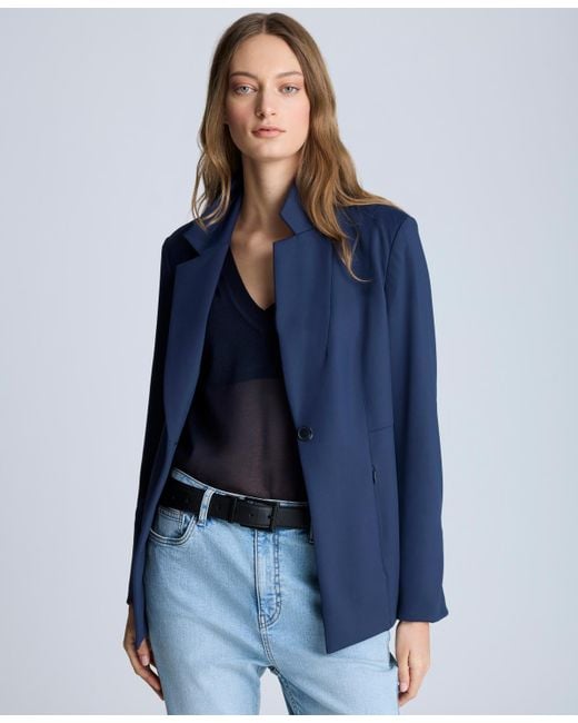 Kenneth Cole Blue Athletic Stretch One-button Blazer