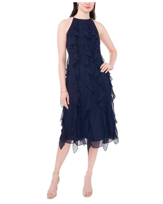 1.STATE Blue Ruffled Sleeveless Midi Dress