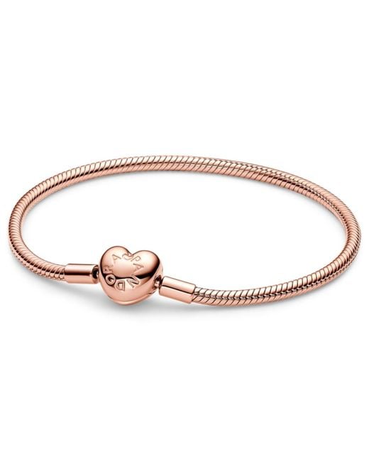 Pandora White 14k Gold Or 14k Rose-gold-plated Barrel Clasp Snake Chain Bracelet