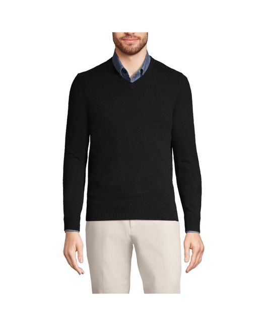 Lands End Big Tall Fine Gauge Cashmere V neck Sweater in Black for Men Lyst
