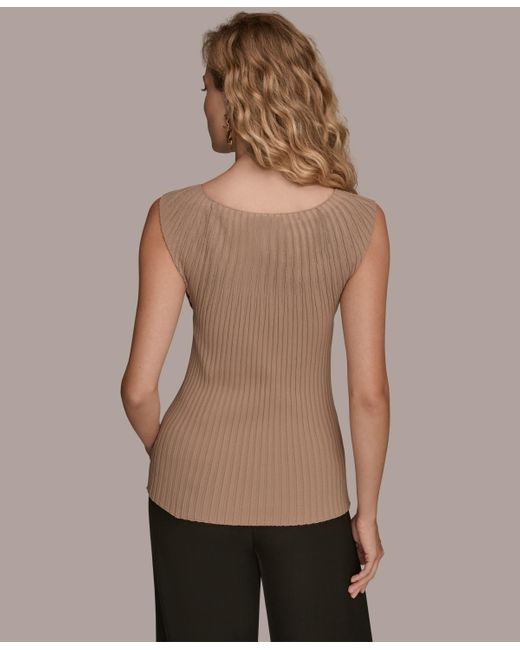 Donna Karan Natural Mesh Detail Sleeveless Knit Top