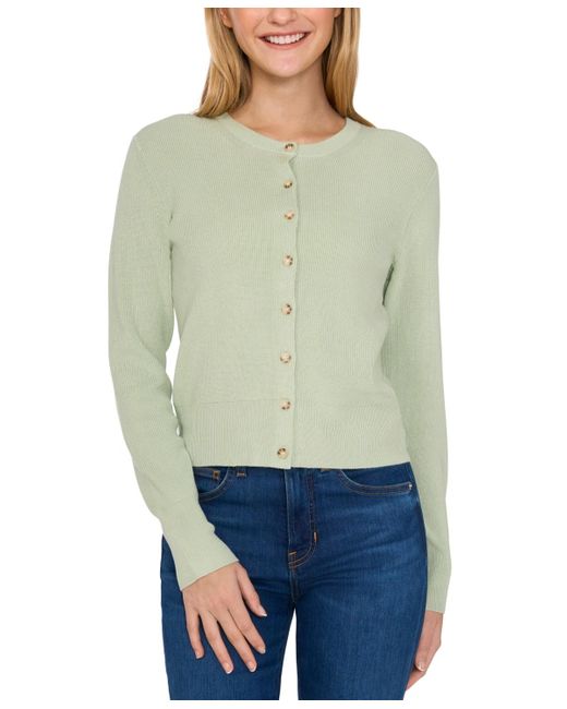 Cece Green Button-front Knit Cardigan