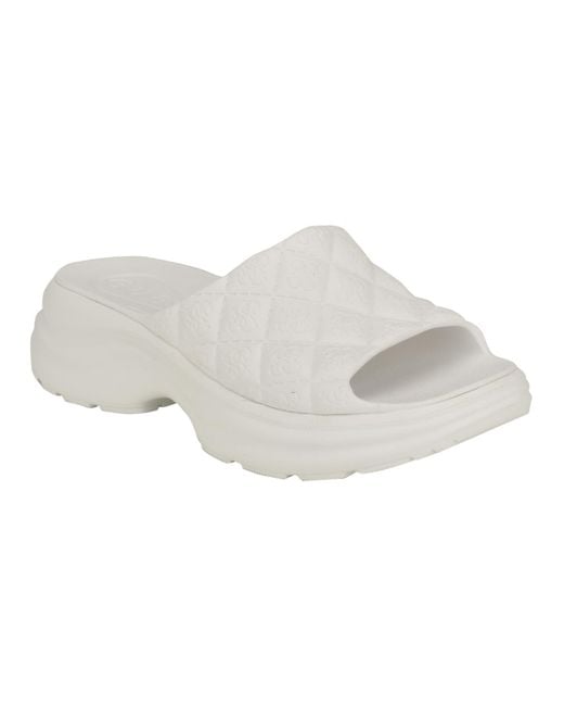Guess Fenixy Eva Logo One Band Slide Footbed Sandals in White | Lyst