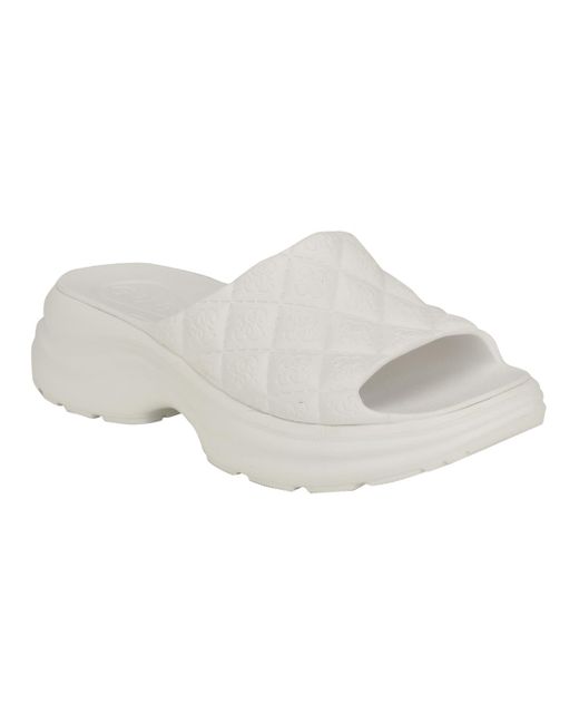 Guess White Fenixy Quilted Lug-sole Pool Slides