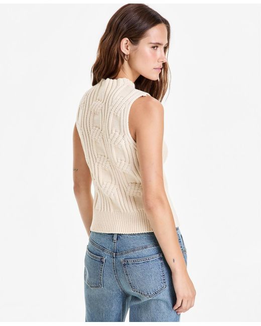 And Now This White Cable-knit Mock-neck Shell