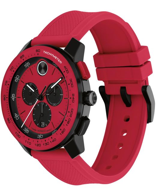 Movado Red Bold Tr90 Swiss Quartz Chrono Silicone Watch 43.50mm for men