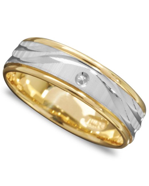Macy's Men's 14k Gold And 14k White Gold Ring, Wave Engraved Band in