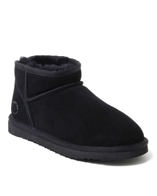 Dearfoams Black Fireside By Riverland Genuine Shearling Micro Bootie