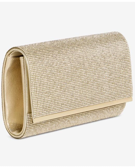 INC International Concepts Natural Caitlin Satin And Crystal Clutch