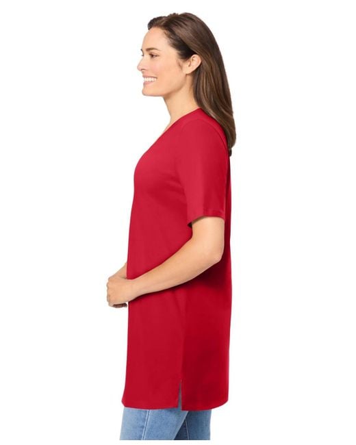Woman Within Plus Size Within Perfect Short-sleeve Shirred V-neck Tunic