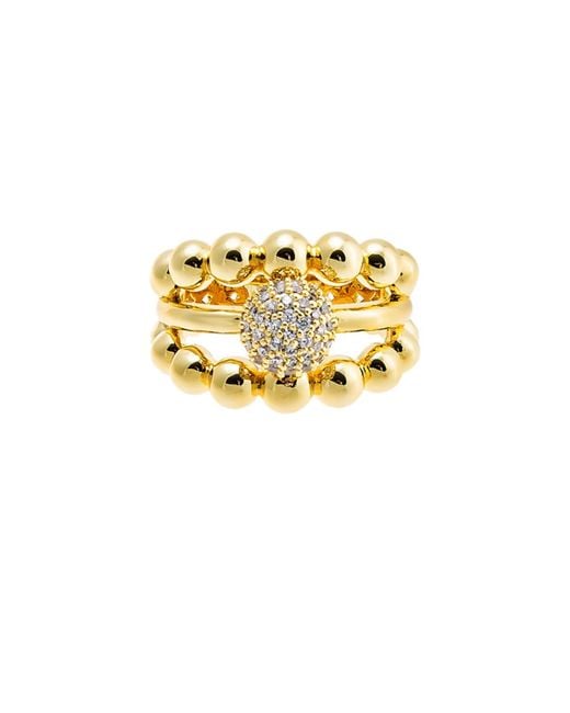 By Adina Eden Metallic Solid And Pave Triple Row Beaded Ring