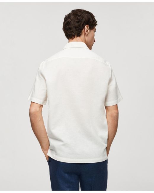 Mango Blue Regular-fit Linen Short-sleeved Shirt for men