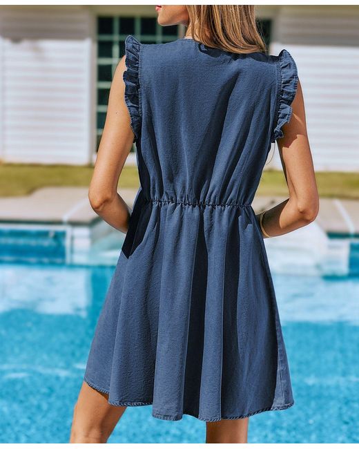 CUPSHE Blue V-neck Ruffle Mini Dress For Beach Vacation