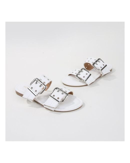 BERNESS White Kyle Double Strap Slide Sandals