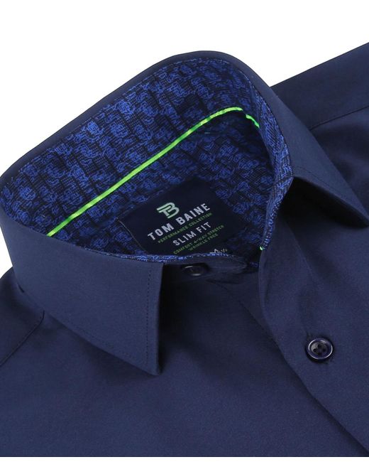 Tom Baine Blue Slim Fit Performance Solid Button Down Shirt for men