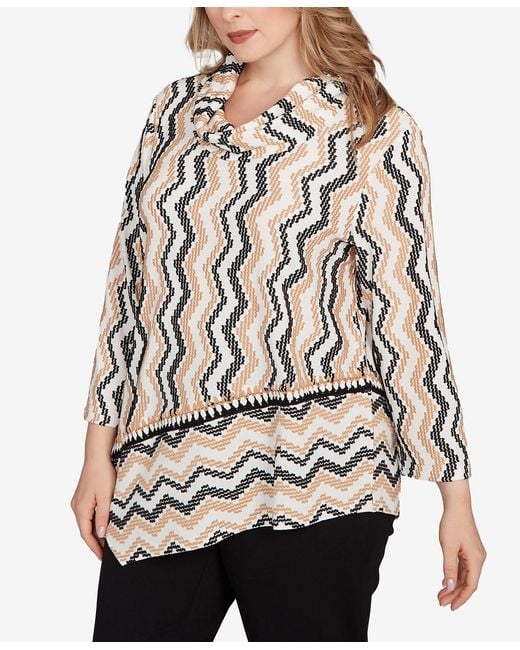 Ruby Rd Multicolor Plus Size Cowl Neck Zig Zag Textured Knit Top