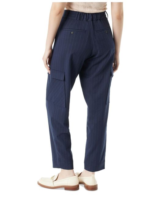 Sam Edelman Blue Laila Pinstriped Pleated Tapered Pants