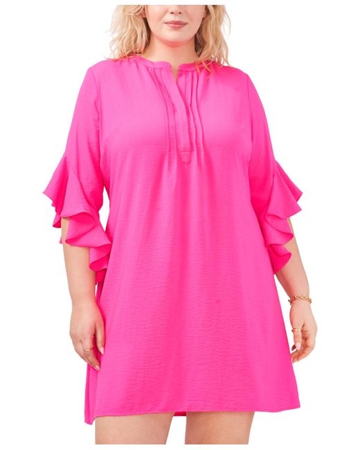 Vince Camuto Pink Plus Size 3/4-sleeve Ruffle-cuff Dress