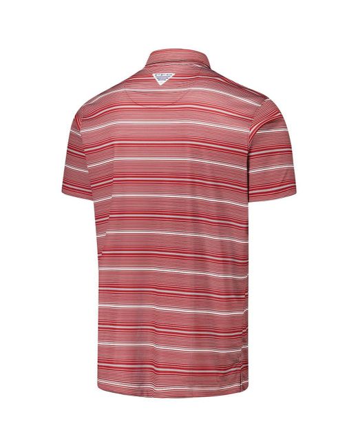 Columbia Red Arkansas Razorbacks Pfg Super Terminal Tackle Omni-shade Stripe Polo Shirt for men