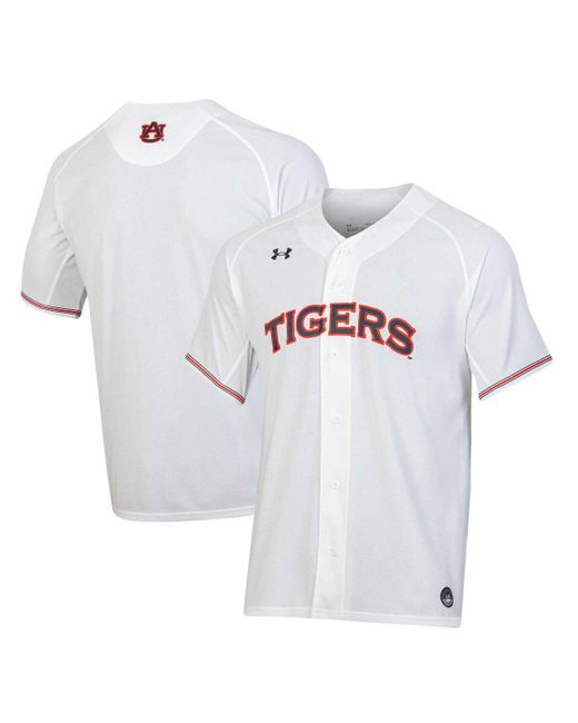 Under Armour White Auburn Tigers Softball Button-up V-neck Jersey for men