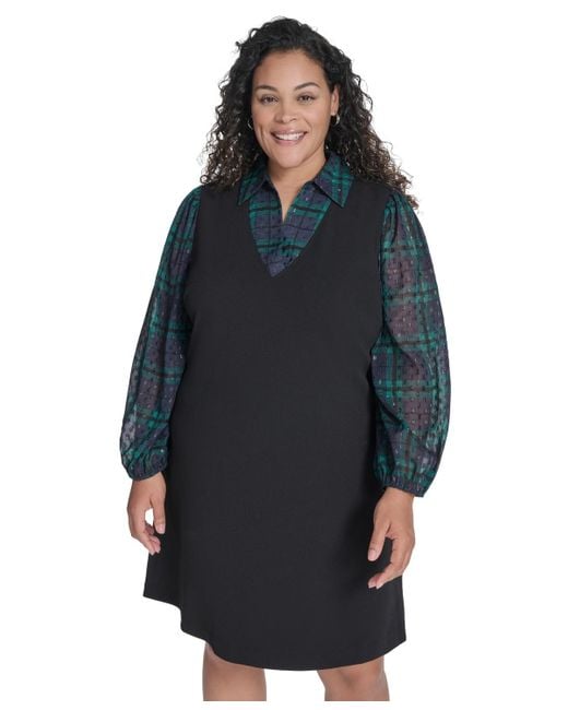 Tommy Hilfiger Blue Plus Size Long Sleeve A-line Dress