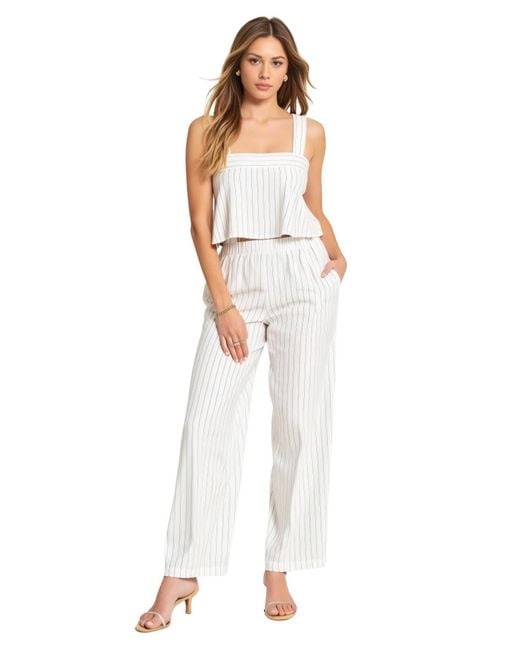 Modenaire White Striped Open Back Two-piece Set