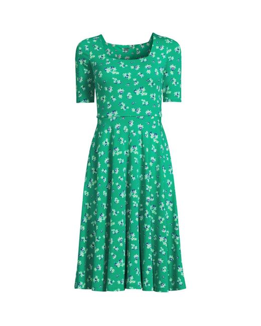 Lands' End Green Elbow Sleeve Fit And Flatter Dress