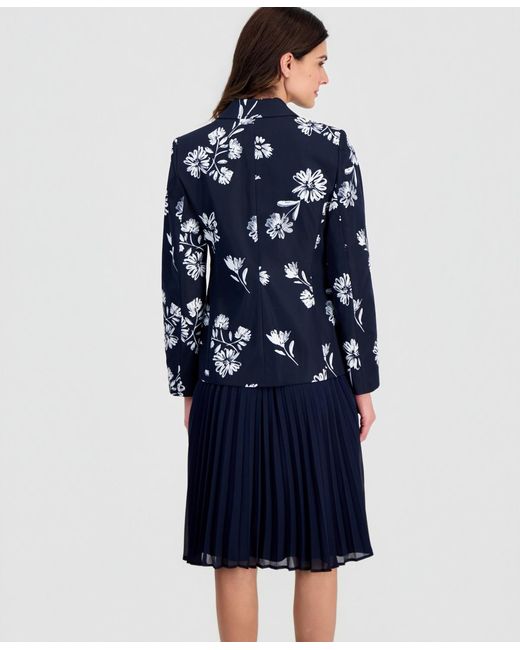Tahari Blue Printed One-button Blazer
