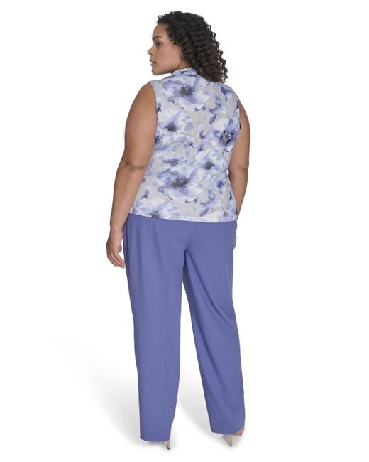 Calvin Klein Blue Plus Size Printed V-neck Sleeveless Top