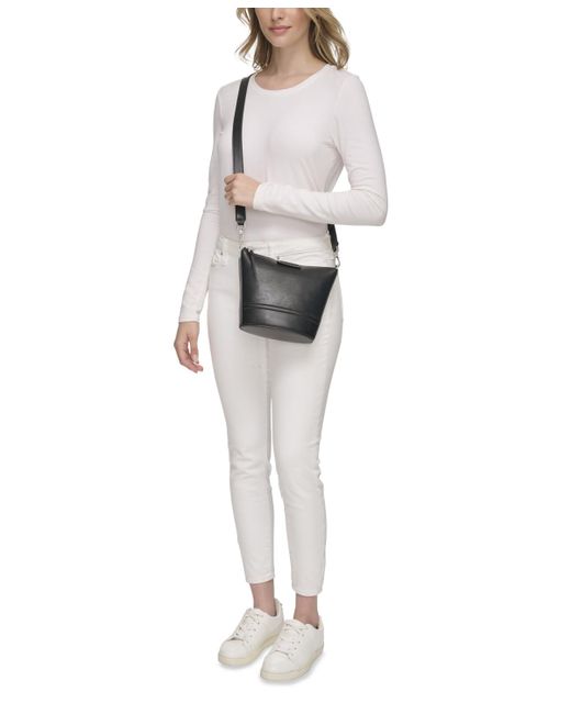 Calvin Klein Black Ash Top Zipper Leather Adjustable Crossbody Bag