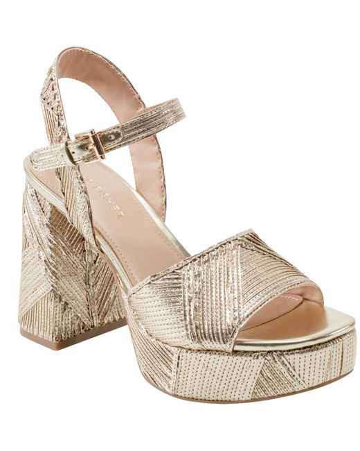 Marc Fisher Women's Seleny Metallic High Block Heel Platform Sandals