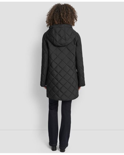 DKNY Black Hooded toggle Quilted Coat
