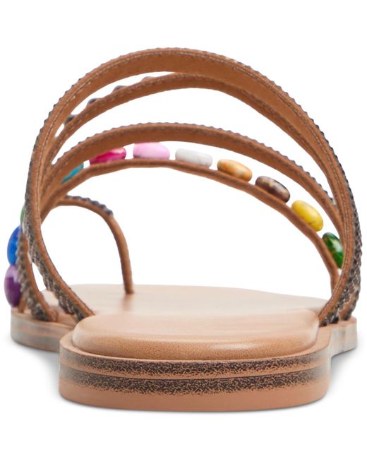 ALDO Brown Lindya Embellished Strappy Toe-loop Flat Sandals