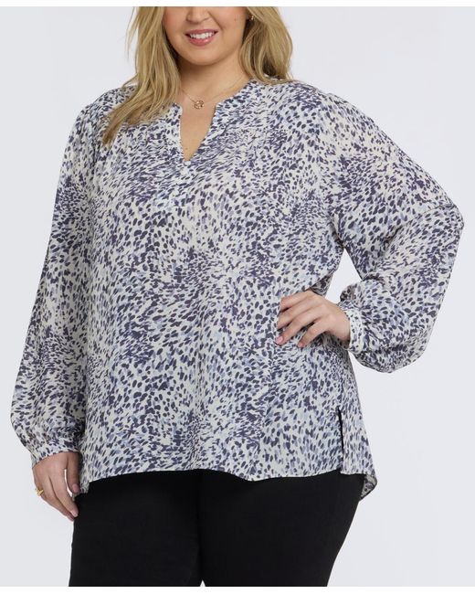 NYDJ Gray Plus Size Trinity Split Neck Top