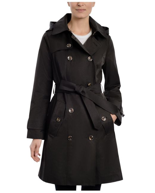 London Fog Cotton Hooded Double-breasted Trench Coat in Black | Lyst