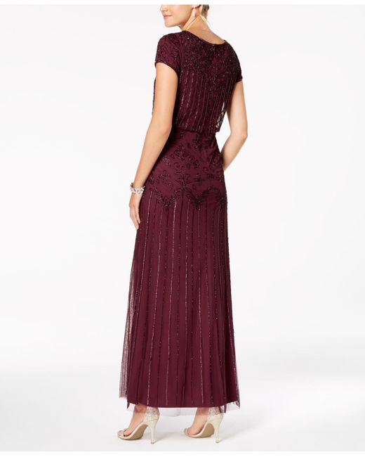 adrianna papell beaded short sleeve gown