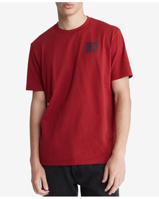 Calvin Klein Red Short Sleeve Crewneck Crackled Logo Graphic T-shirt for men