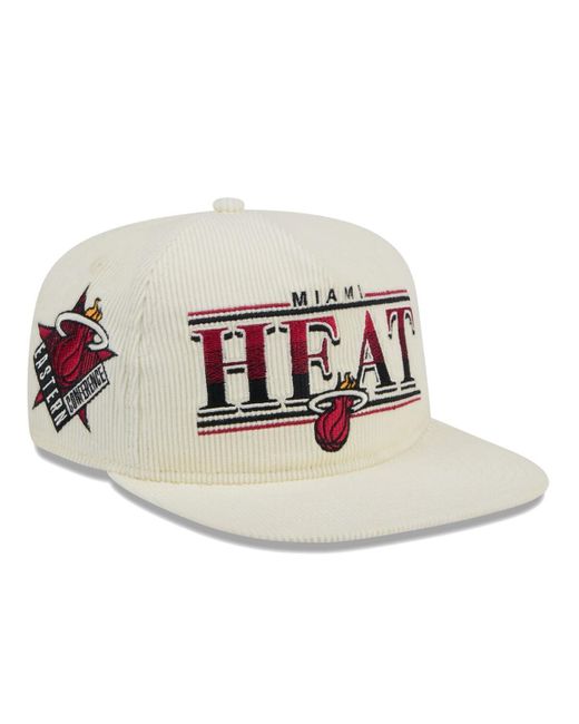 KTZ White Miami Heat Team Bar Lightweight Corduroy Golfer Snapback Hat for men