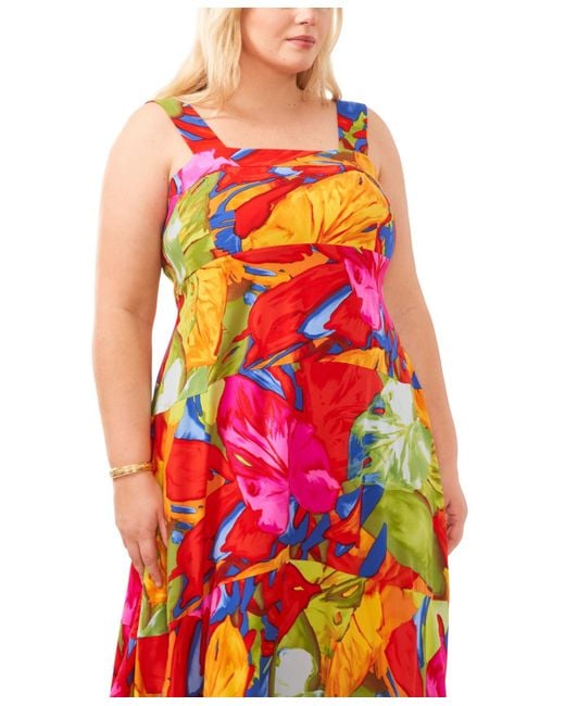 Vince Camuto White Plus Size Tiered Printed Maxi Dress
