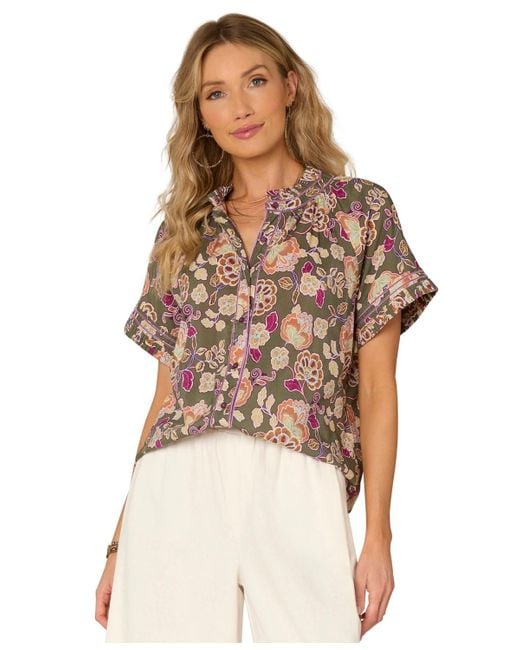 Democracy Multicolor Petite Printed Pleated Blouse