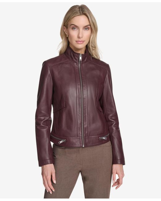 Andrew Marc Purple Rowan Leather Racer Jacket