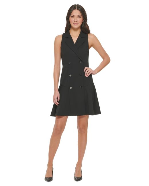 DKNY Black Petite Sleeveless Fit & Flare Blazer Dress
