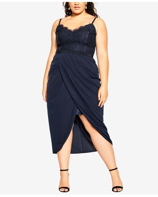 City Chic Trendy Plus Size Lace Touch Maxi Dress in Navy (Blue) - Lyst