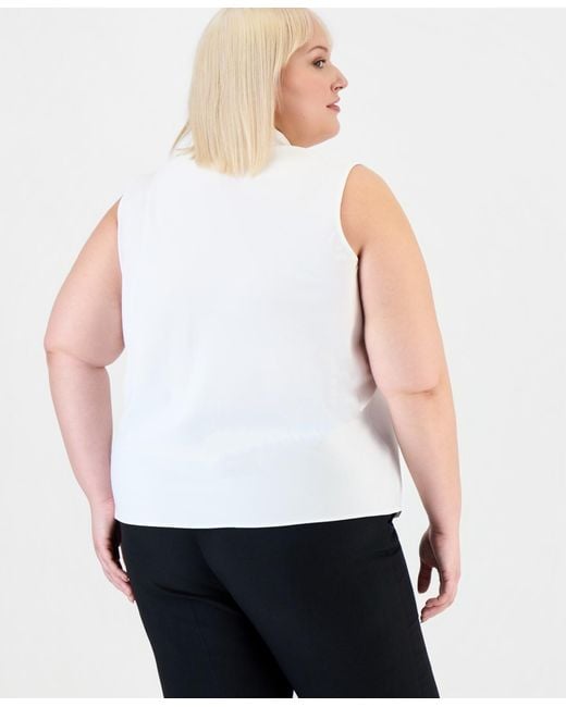 Kasper White Plus Size Bow Top