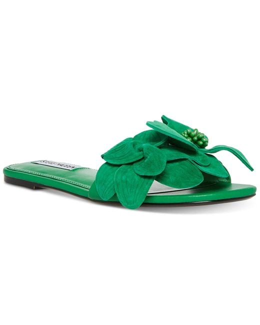 Steve Madden Green Melena Flower Flat Slide Sandals