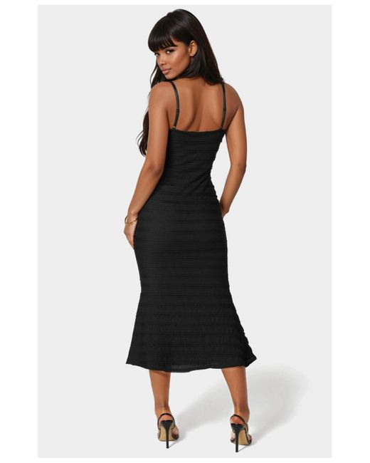Bebe Black Square Neck Ruffle Lace Midi Dress