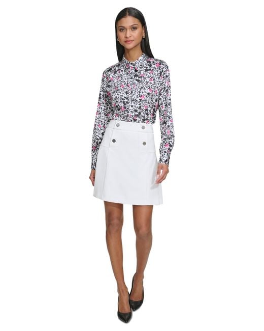 Karl Lagerfeld White A-line Button-front Skirt