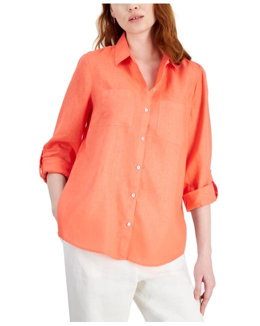 Charter Club Orange 100% Linen Shirt