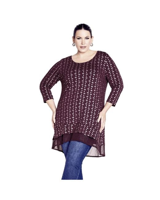 Avenue Purple Tops & Tees Foil Print Tunic