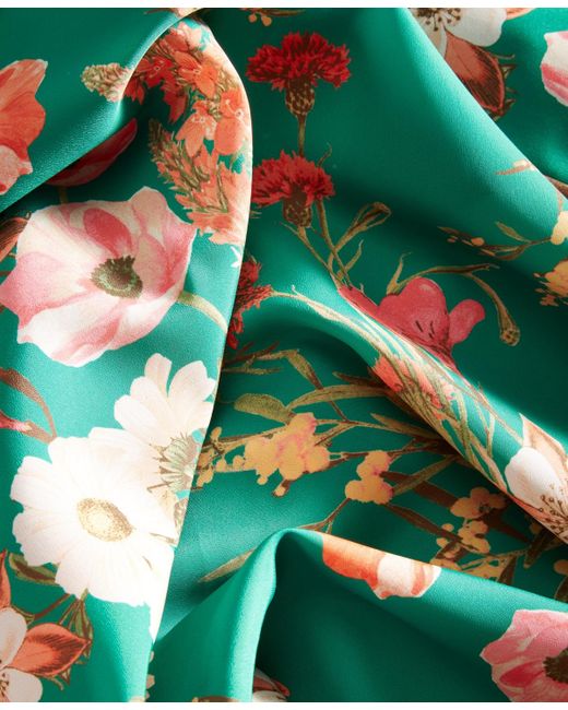 Vince Camuto Green Floral-print Handkerchief-hem Midi Dress